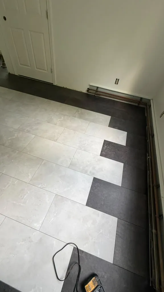 New flooring in a black and white pattern